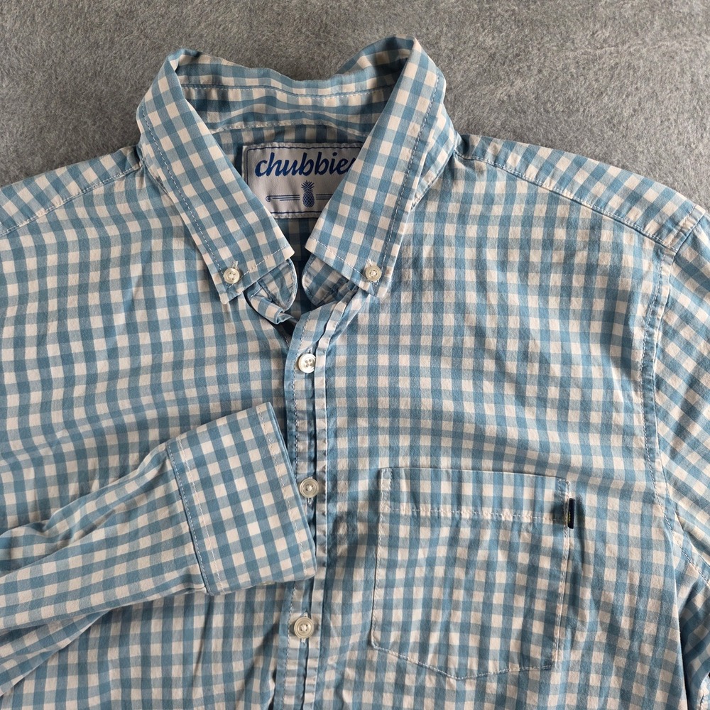 Chubbies Button Down Shirt Mens Medium Blue Gingham Long Sleeve Preppy Cotton